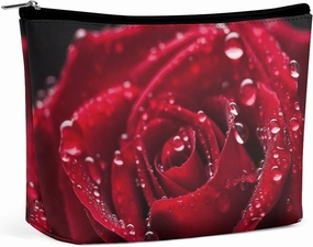 Portable Small Cosmetic Bag Cute Travel Makeup Bag Red Rose Waterproof Toiletry Bag for Women