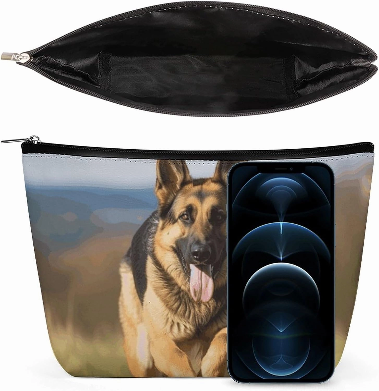 Portable Small Cosmetic Bag Cute Travel Makeup Bag Running German Shepherd Dog Waterproof Toiletry Bag for Women
