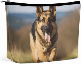 Portable Small Cosmetic Bag Cute Travel Makeup Bag Running German Shepherd Dog Waterproof Toiletry Bag for Women