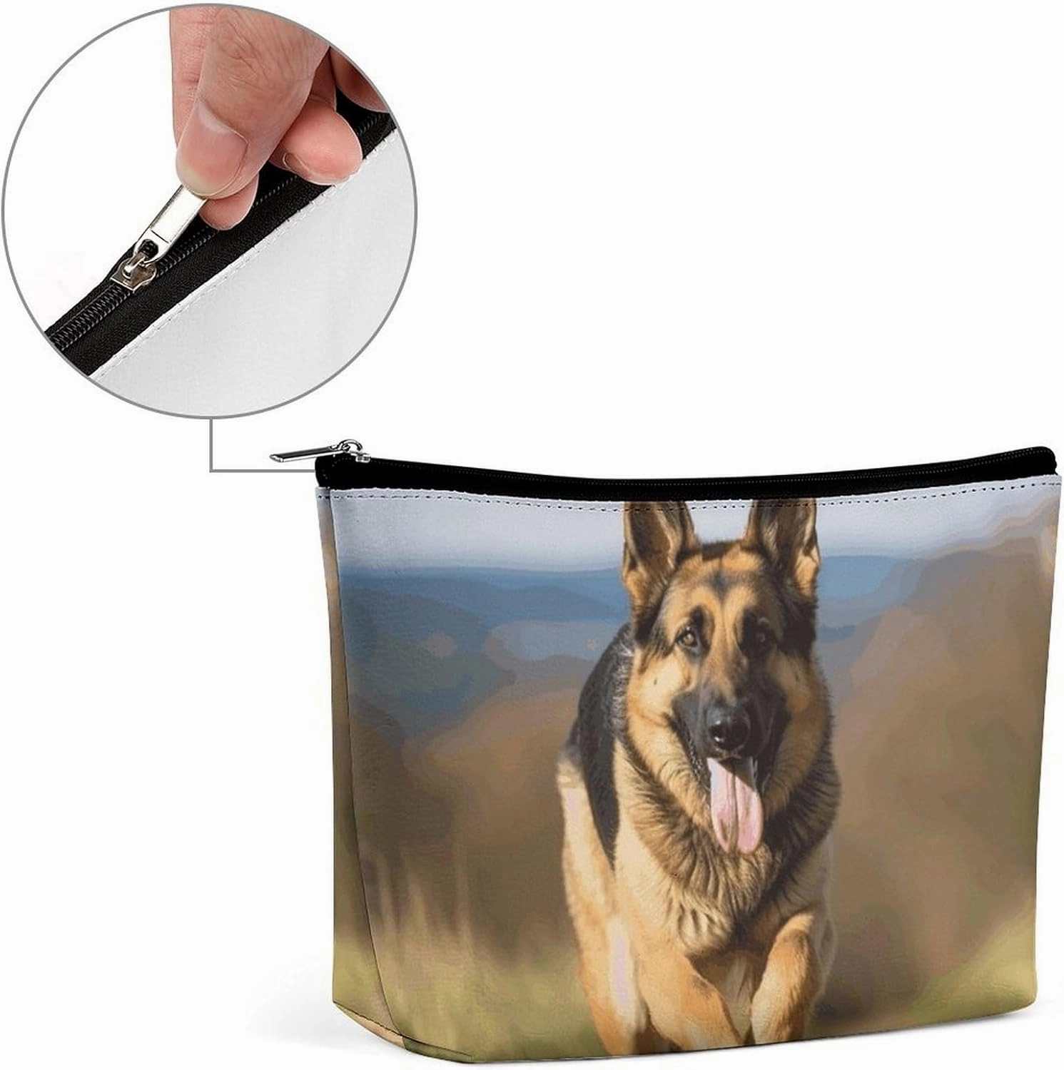 Portable Small Cosmetic Bag Cute Travel Makeup Bag Running German Shepherd Dog Waterproof Toiletry Bag for Women