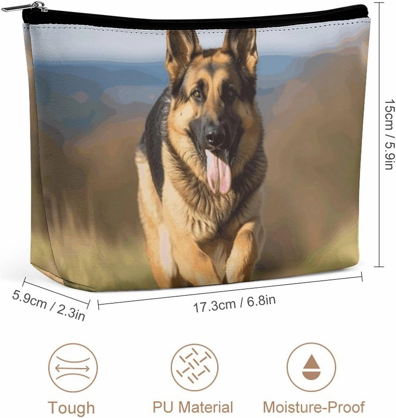 Portable Small Cosmetic Bag Cute Travel Makeup Bag Running German Shepherd Dog Waterproof Toiletry Bag for Women