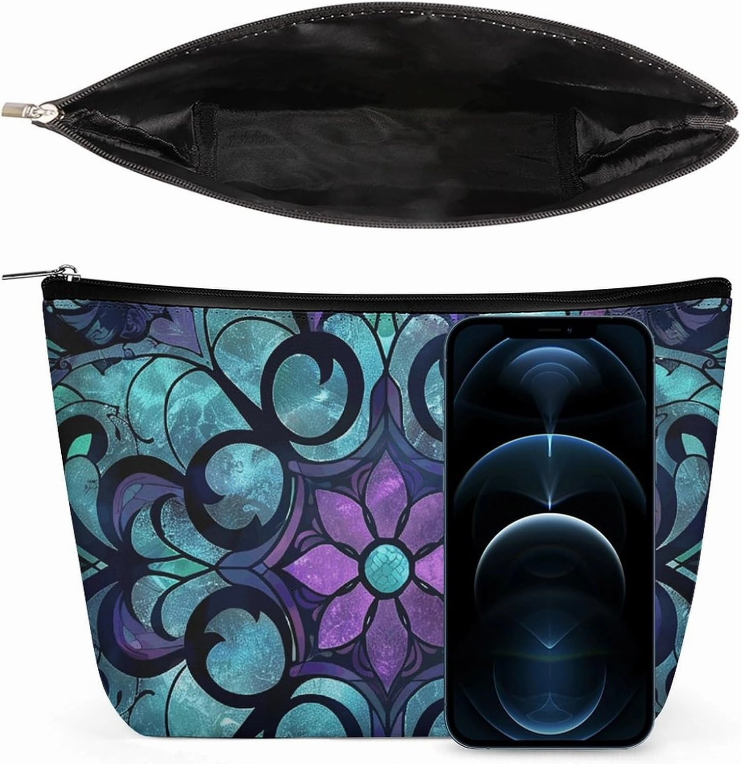 Portable Small Cosmetic Bag Cute Travel Makeup Bag Stained Glass Pattern Waterproof Toiletry Bag for Women