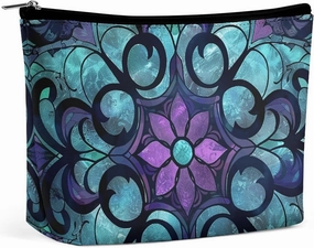 Portable Small Cosmetic Bag Cute Travel Makeup Bag Stained Glass Pattern Waterproof Toiletry Bag for Women