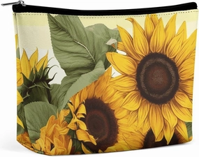 Portable Small Cosmetic Bag Cute Travel Makeup Bag Sunflowers Floral Waterproof Toiletry Bag for Women
