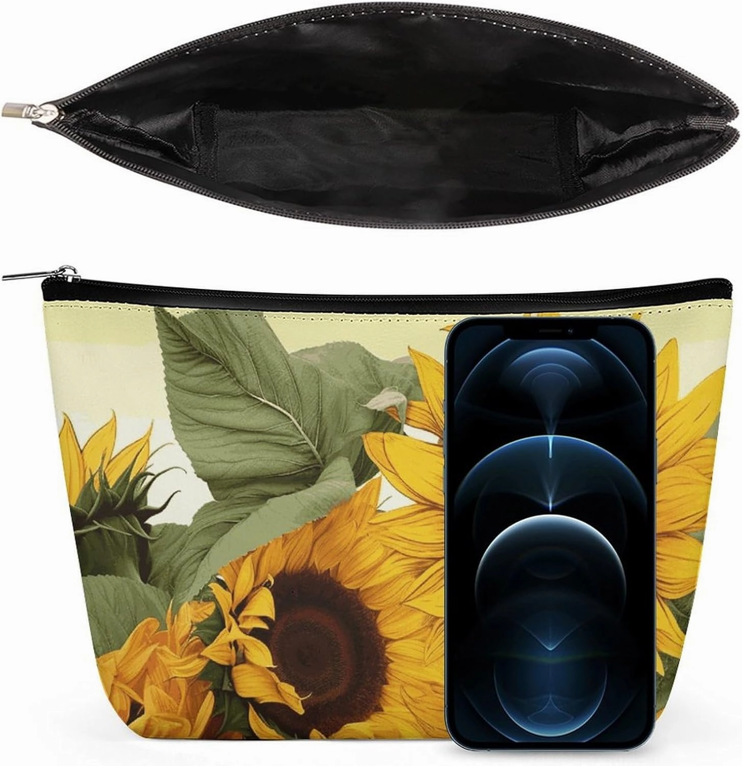 Portable Small Cosmetic Bag Cute Travel Makeup Bag Sunflowers Floral Waterproof Toiletry Bag for Women