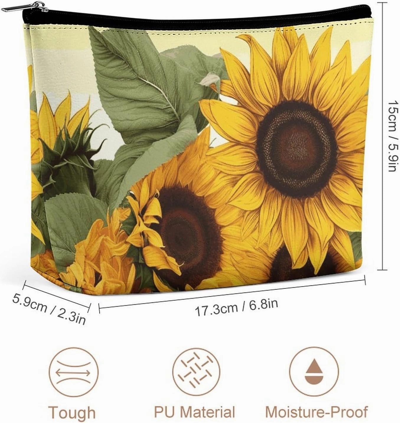 Portable Small Cosmetic Bag Cute Travel Makeup Bag Sunflowers Floral Waterproof Toiletry Bag for Women