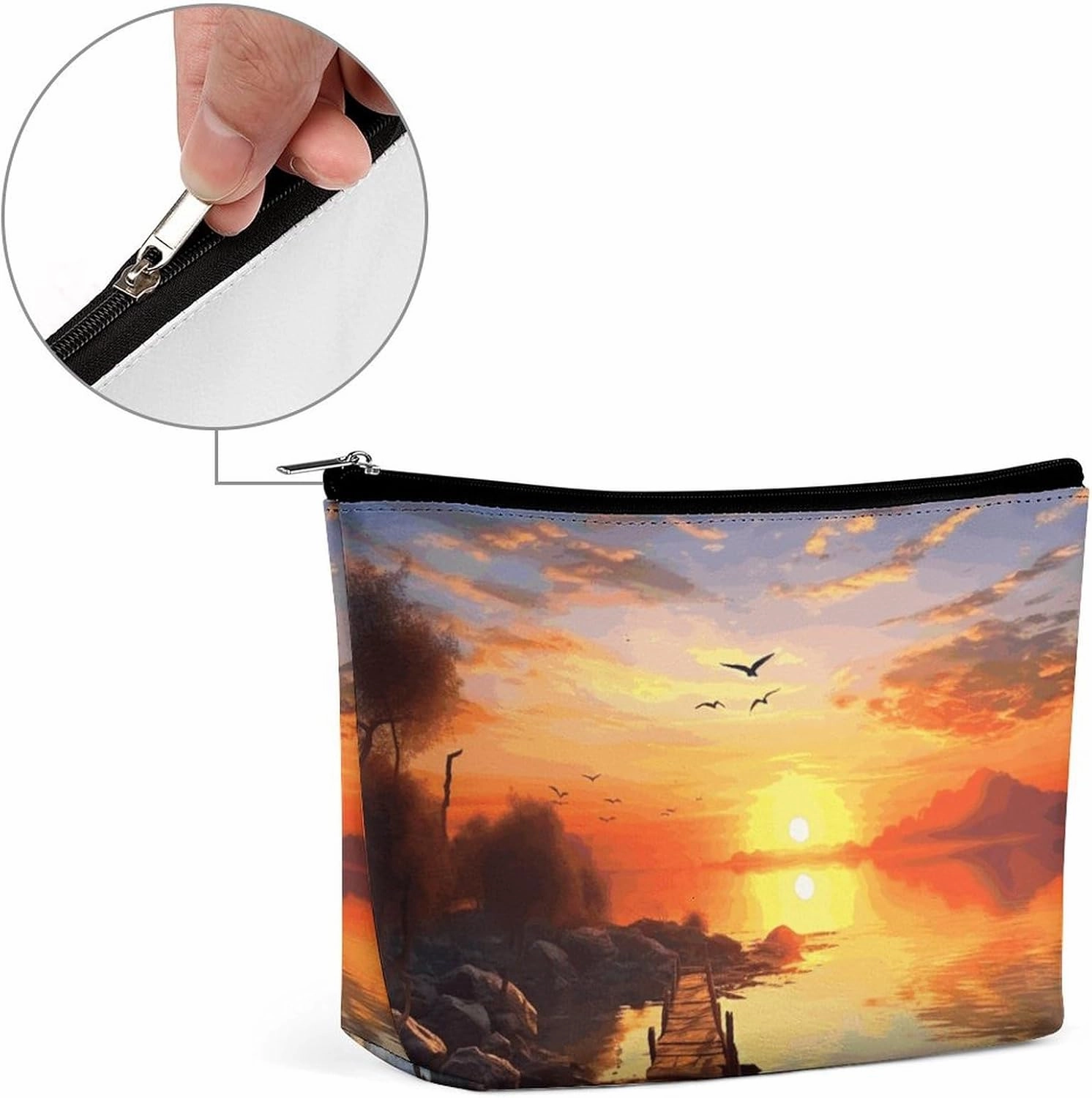 Portable Small Cosmetic Bag Cute Travel Makeup Bag Sunset Scenery Waterproof Toiletry Bag for Women