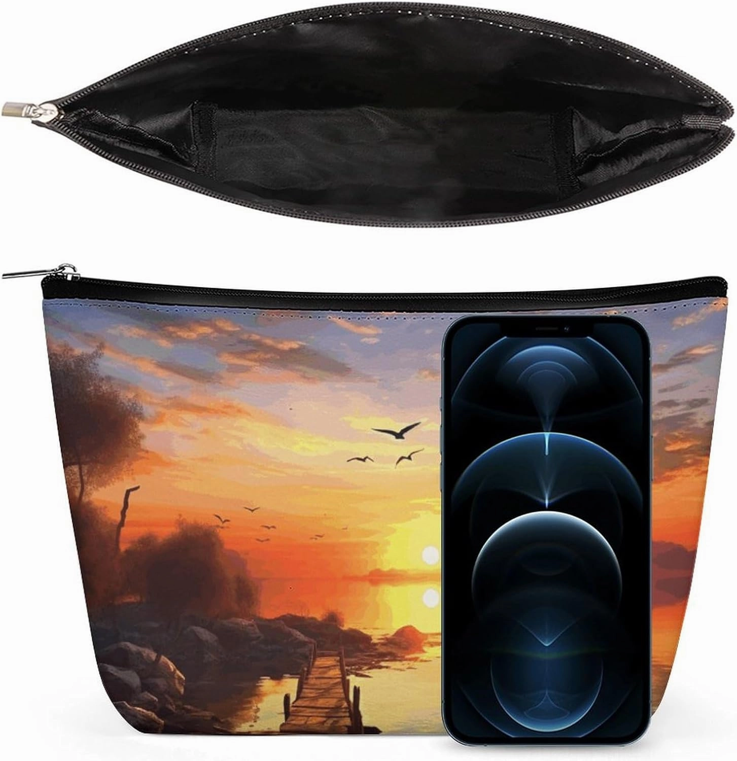 Portable Small Cosmetic Bag Cute Travel Makeup Bag Sunset Scenery Waterproof Toiletry Bag for Women