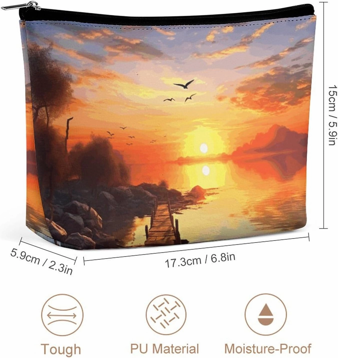 Portable Small Cosmetic Bag Cute Travel Makeup Bag Sunset Scenery Waterproof Toiletry Bag for Women