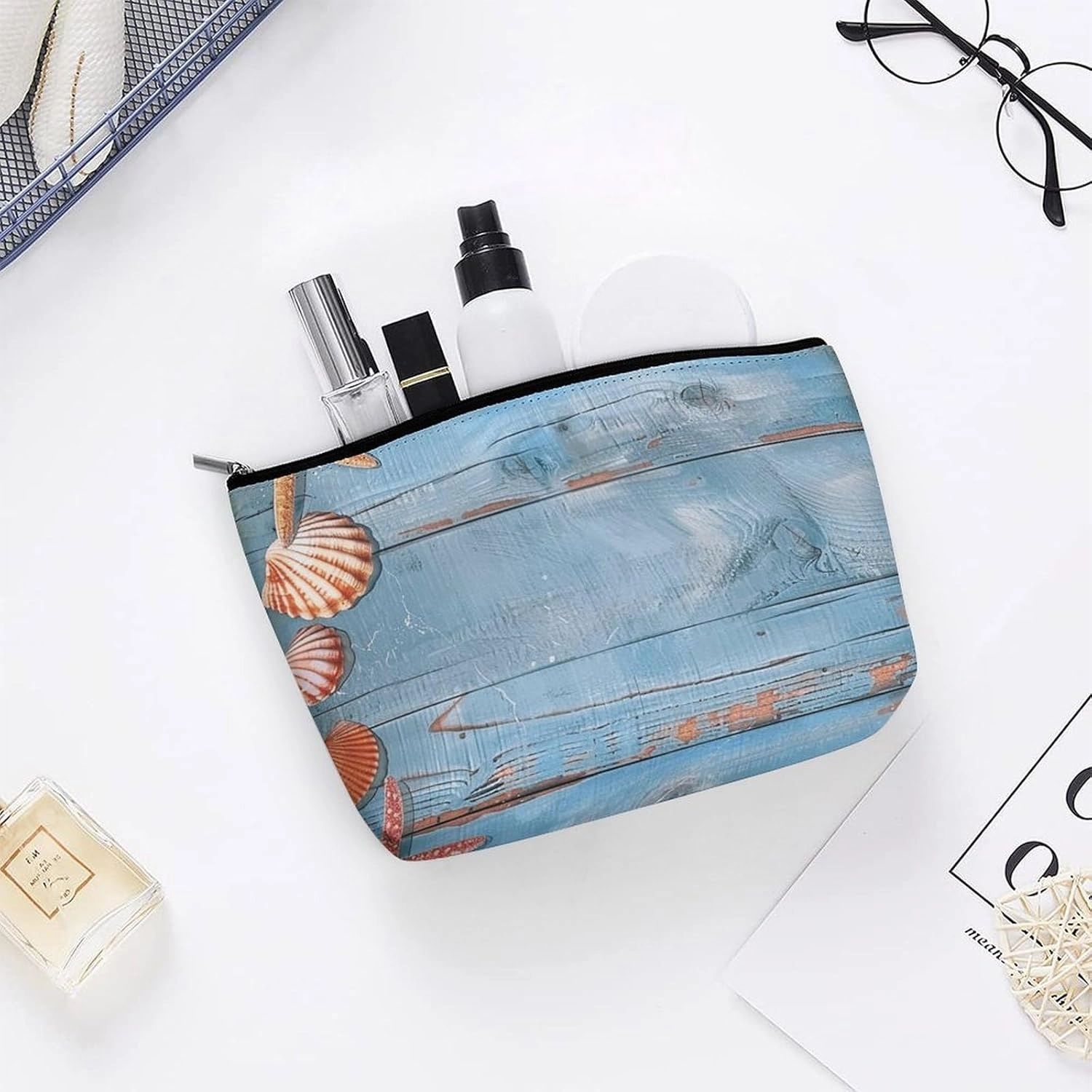 Portable Small Cosmetic Bag Cute Travel Makeup Bag Things on The Ground Waterproof Toiletry Bag for Women