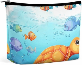 Portable Small Cosmetic Bag Cute Travel Makeup Bag Turtle And Fish Waterproof Toiletry Bag for Women