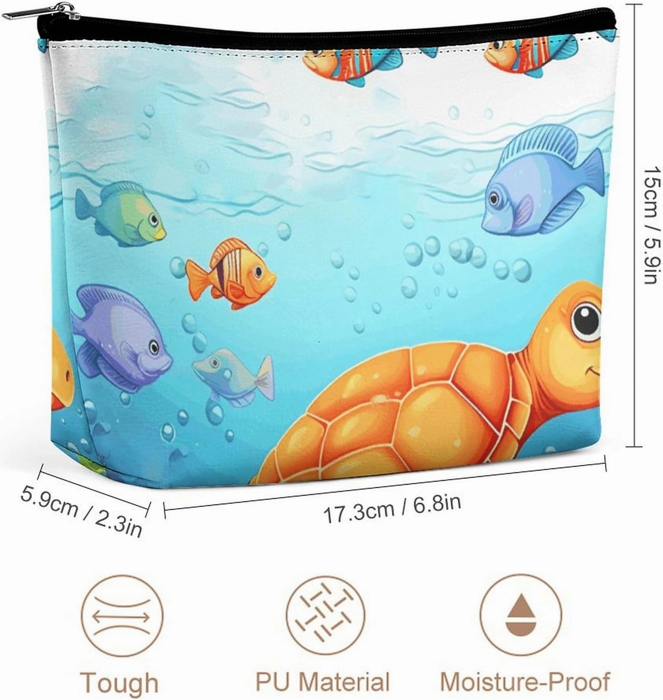 Portable Small Cosmetic Bag Cute Travel Makeup Bag Turtle And Fish Waterproof Toiletry Bag for Women
