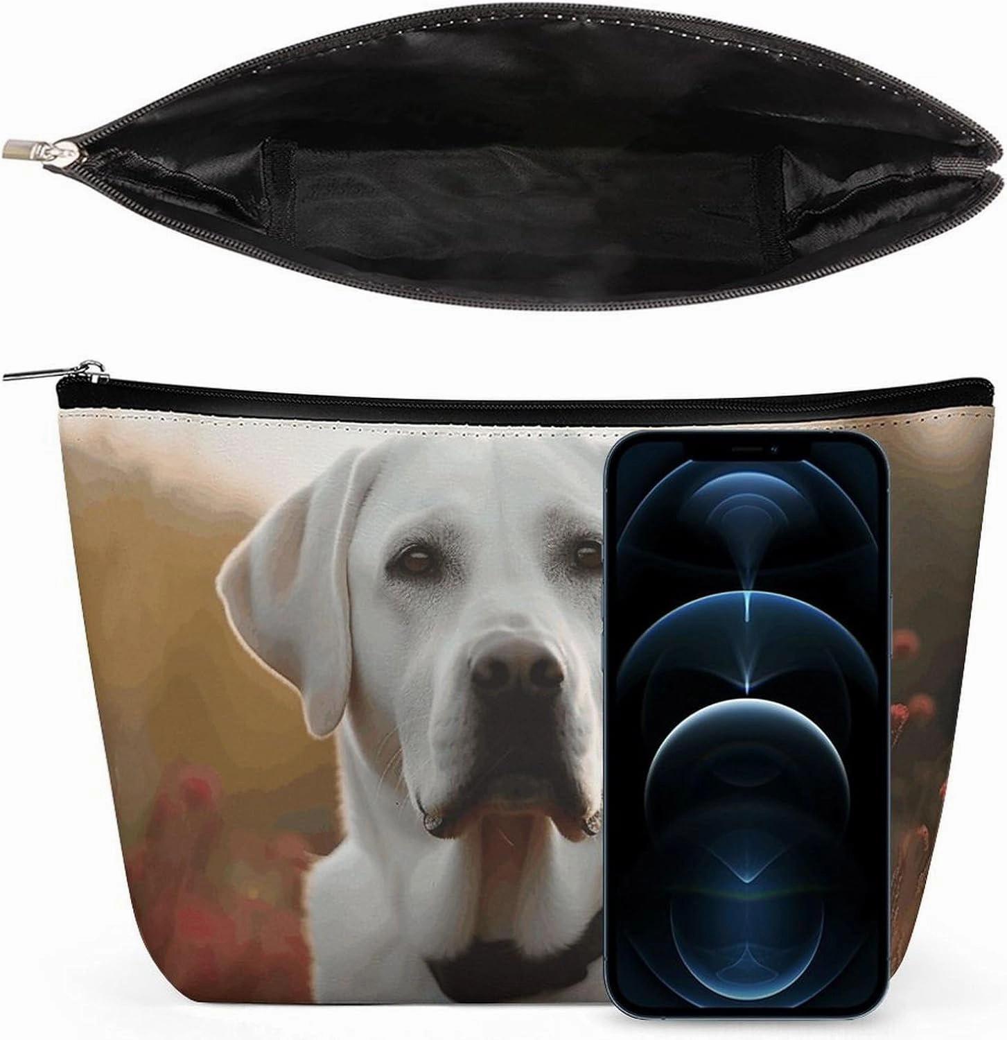 Portable Small Cosmetic Bag Cute Travel Makeup Bag White Labrador Waterproof Toiletry Bag for Women