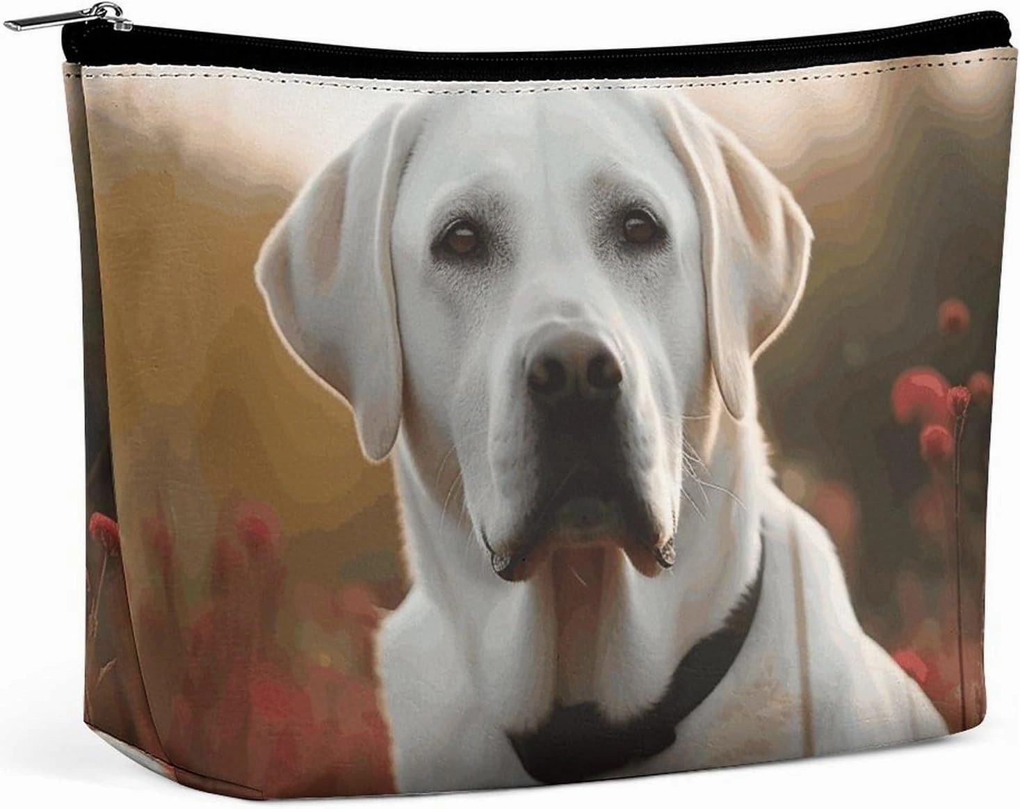 Portable Small Cosmetic Bag Cute Travel Makeup Bag White Labrador Waterproof Toiletry Bag for Women