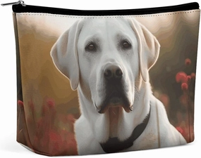 Portable Small Cosmetic Bag Cute Travel Makeup Bag White Labrador Waterproof Toiletry Bag for Women