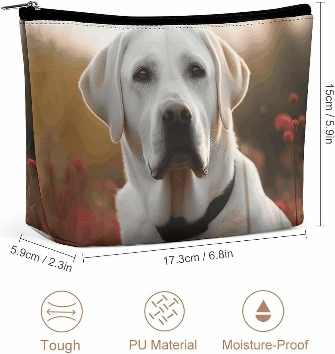 Portable Small Cosmetic Bag Cute Travel Makeup Bag White Labrador Waterproof Toiletry Bag for Women