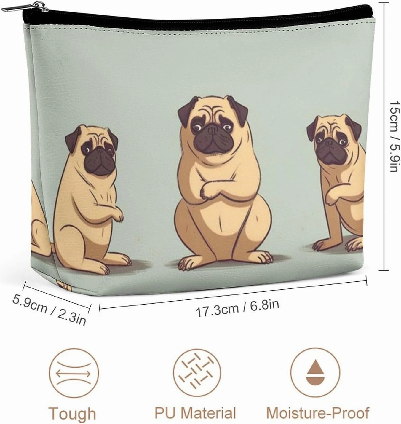Portable Small Cosmetic Bag Cute Travel Makeup Bag Yoga Pug Waterproof Toiletry Bag for Women