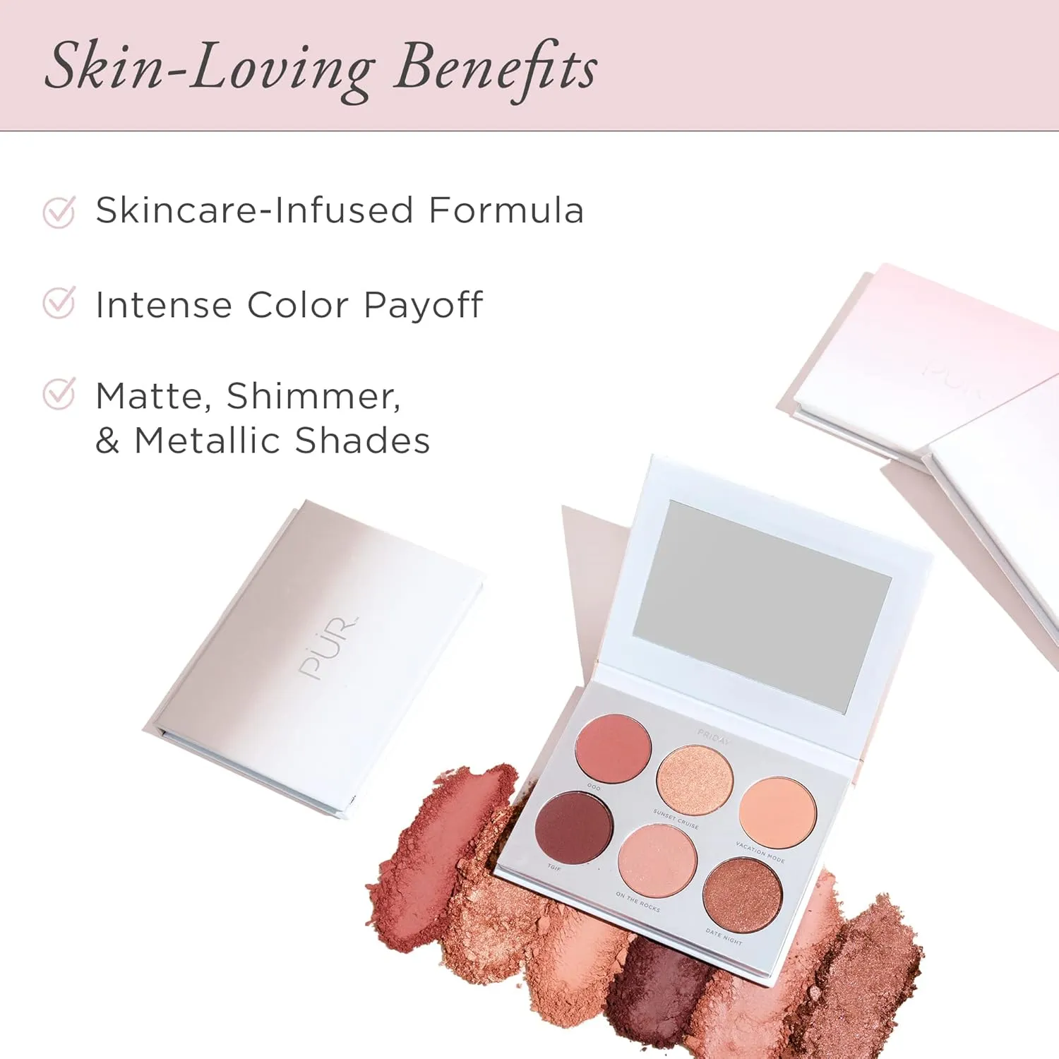PÜR Beauty On Point Eyeshadow Palette, Matte, Shimmer & Metallic Shades, Skincare-Infused Formula