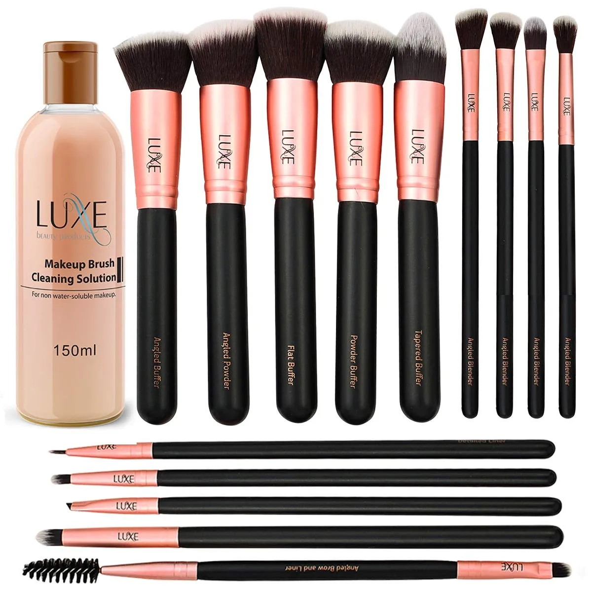 Premium Makeup Brushes Set for Face and Eye - Synthetic Brushes for Foundation, Powder, Blush, Eyeshadow - Brush Cleaning Solution Included - Perfect Make Up Brushes Kit, Beauty Brush Set (14pc)