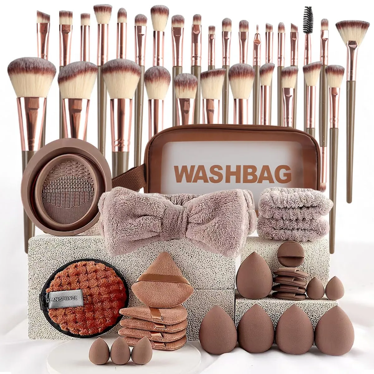 Premium Synthetic Comprehensive 56-Piece Makeup Set for Daily Beauty Routine with Unique Convenience (Brown)