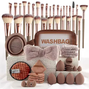 Premium Synthetic Comprehensive 56-Piece Makeup Set for Daily Beauty Routine with Unique Convenience (Brown)
