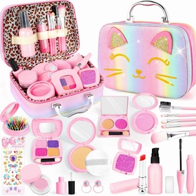Pretend Makeup for Toddlers, Toy Play Makeup Set for Kids 3-5, Toddler Makeup Kit Pretend, Cat Toys for Kids Fake Makeup, Birthday Gifts Toys for 3 4 5 6 7 8  Year Old Girls (Not Real Makeup)