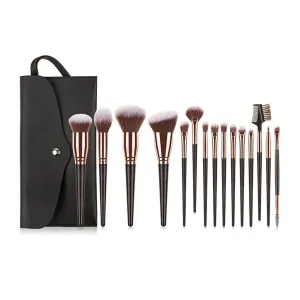 Professional 15Pcs Makeup Brushes with Bag for Powder Eyeshadow Eyebrow Foundation Lip Blush Blending Cosmetic Tools