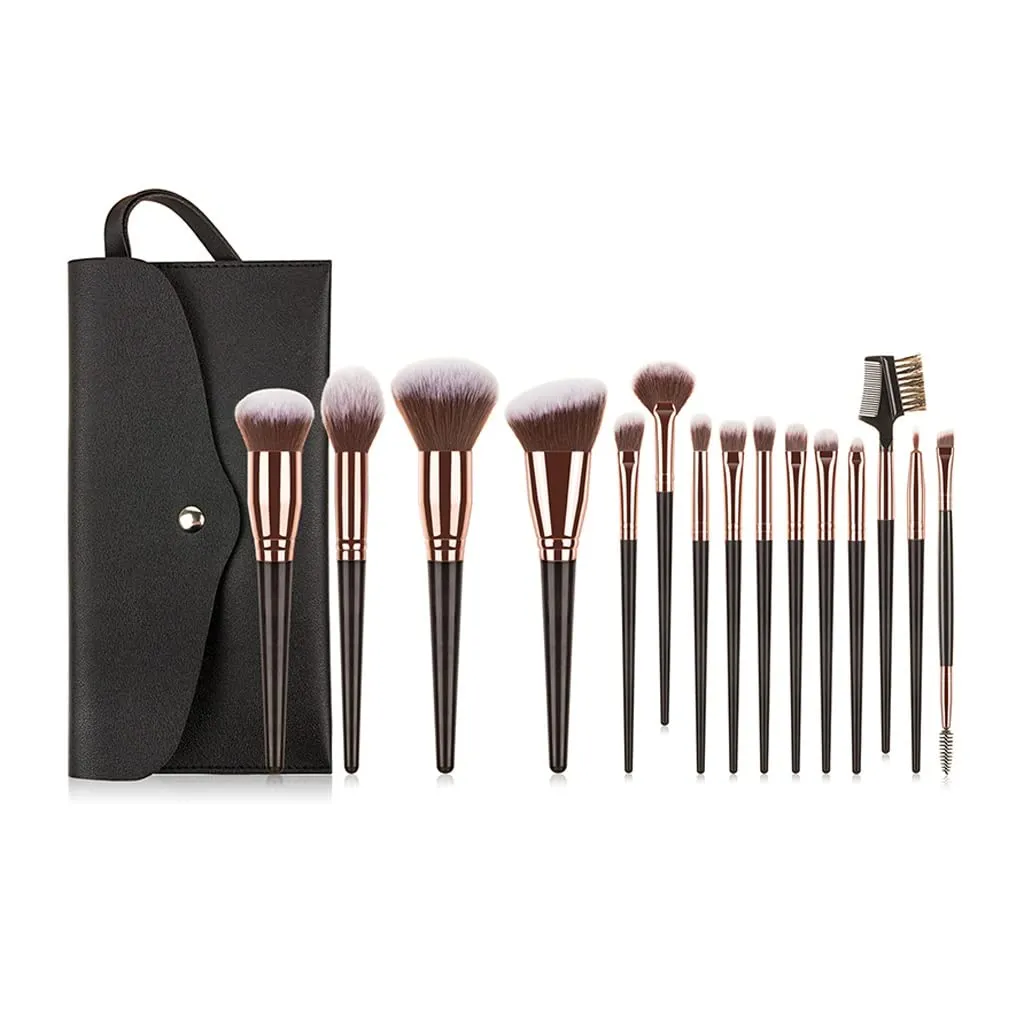 Professional 15Pcs Makeup Brushes with Bag for Powder Eyeshadow Eyebrow Foundation Lip Blush Blending Cosmetic Tools