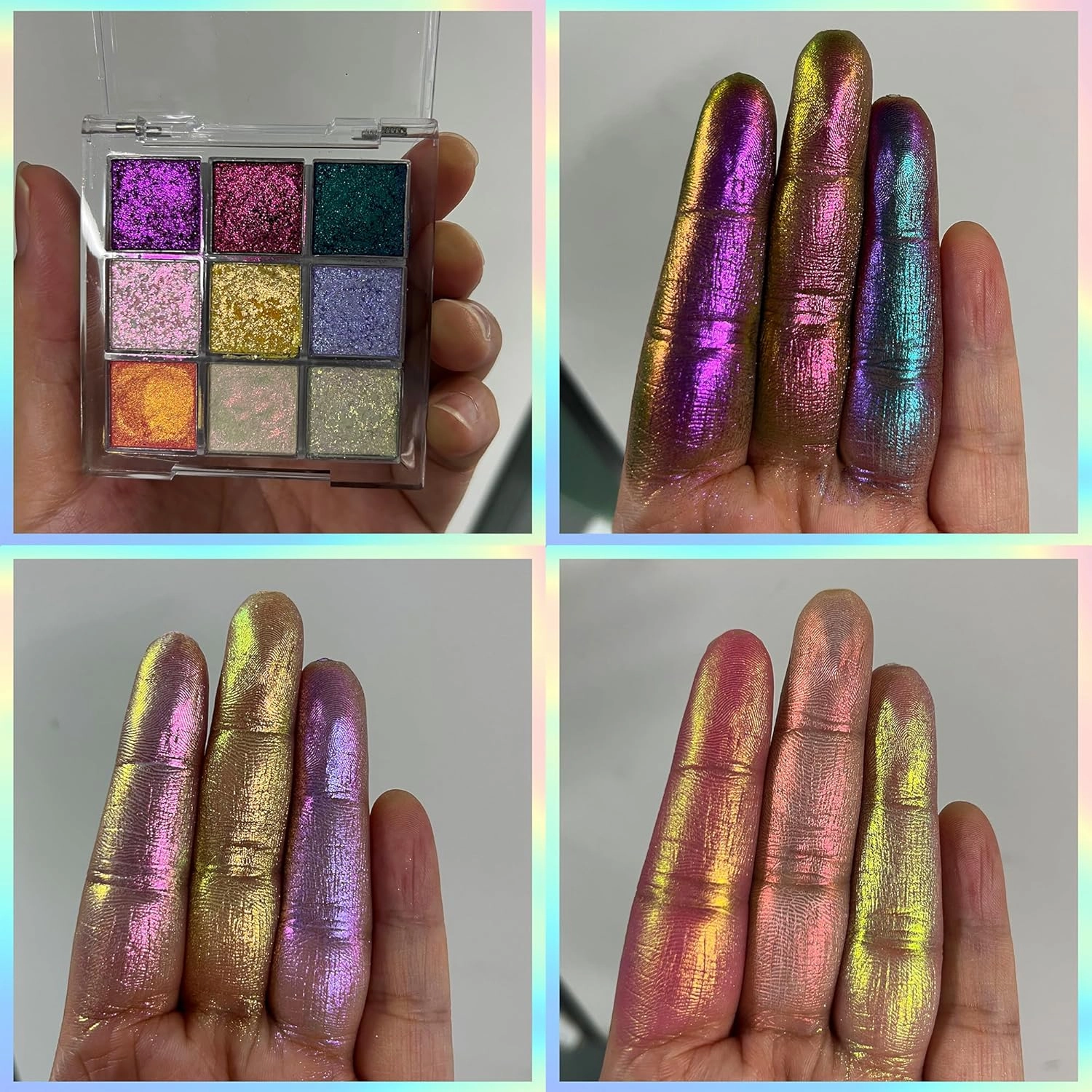 Professional super multi-chrome 9 color eyeshadow palette,long-lasting and handmade chameleon eyeshadow,100% Vegan and Cruelty Free with special colors,Super Smooth and Highly Pigmented (#04)