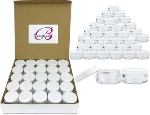 (Quantity: 150 Pieces) Beauticom 5G/5ML Round Clear Jars with White Lids for Powdered Eyeshadow, Mineralized Makeup, Cosmetic Samples - BPA Free