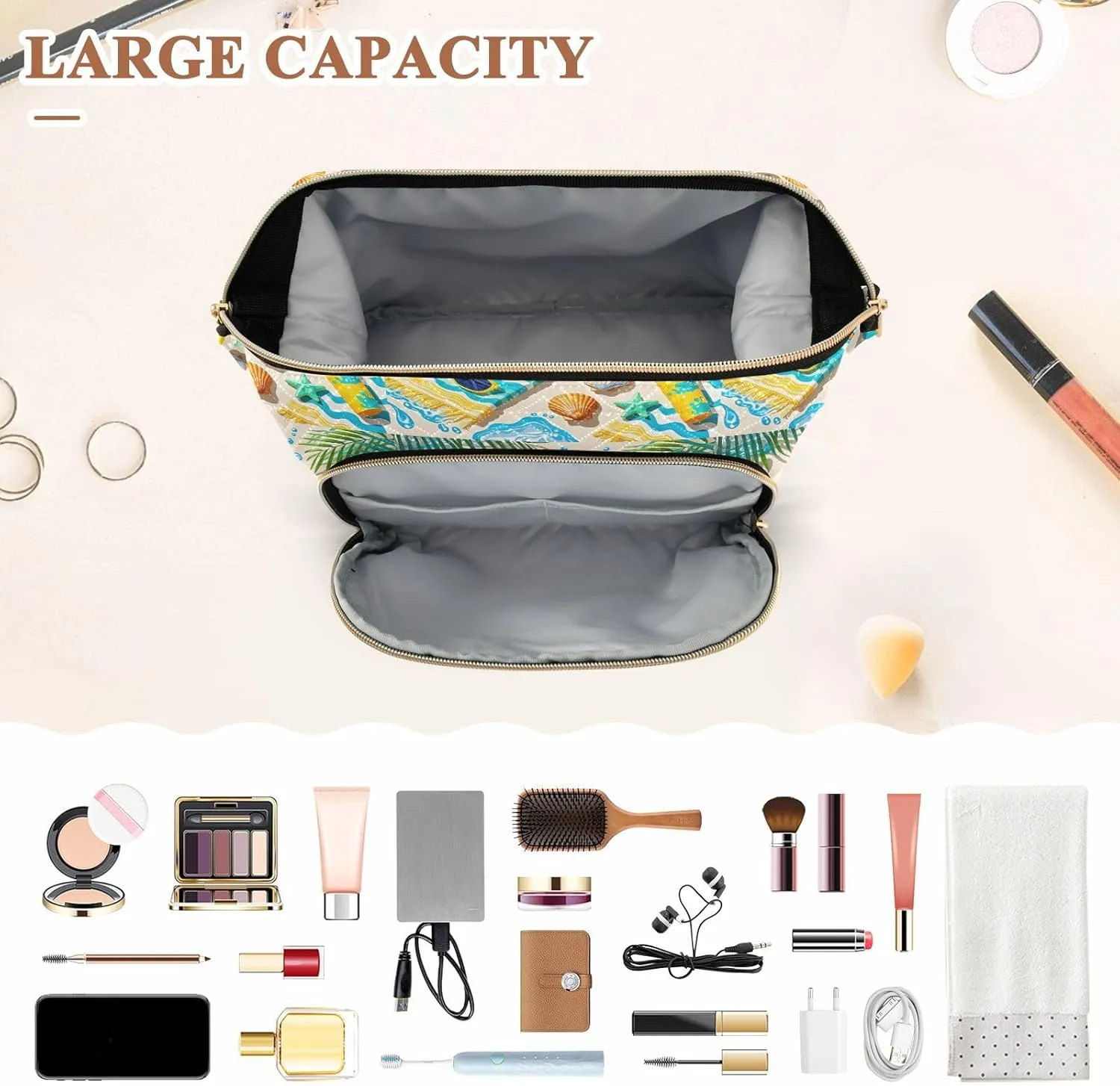 Quilted Makeup Organizer Spacious Travel Bag with Puffy Padded Design for Women
