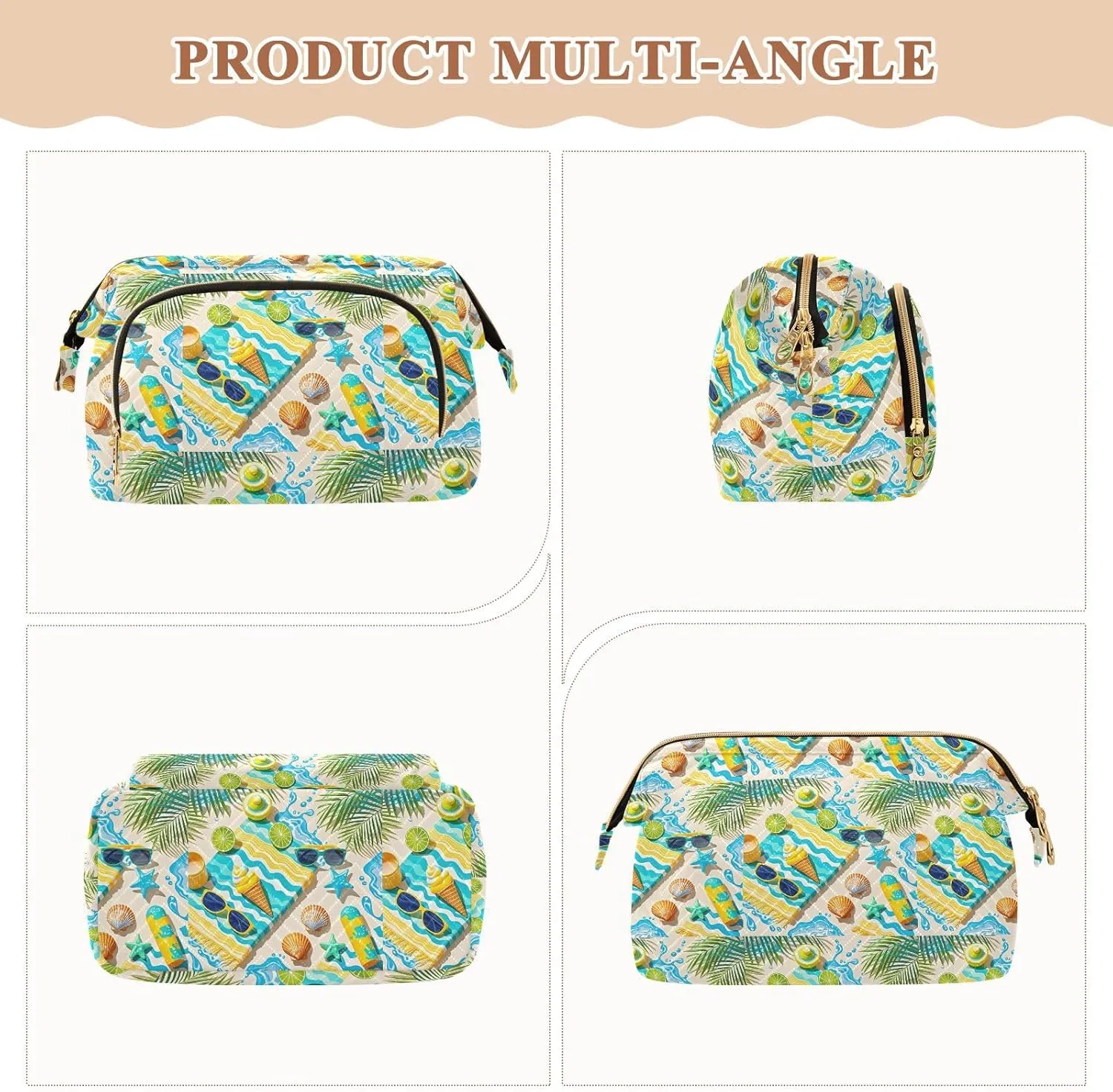 Quilted Makeup Organizer Spacious Travel Bag with Puffy Padded Design for Women