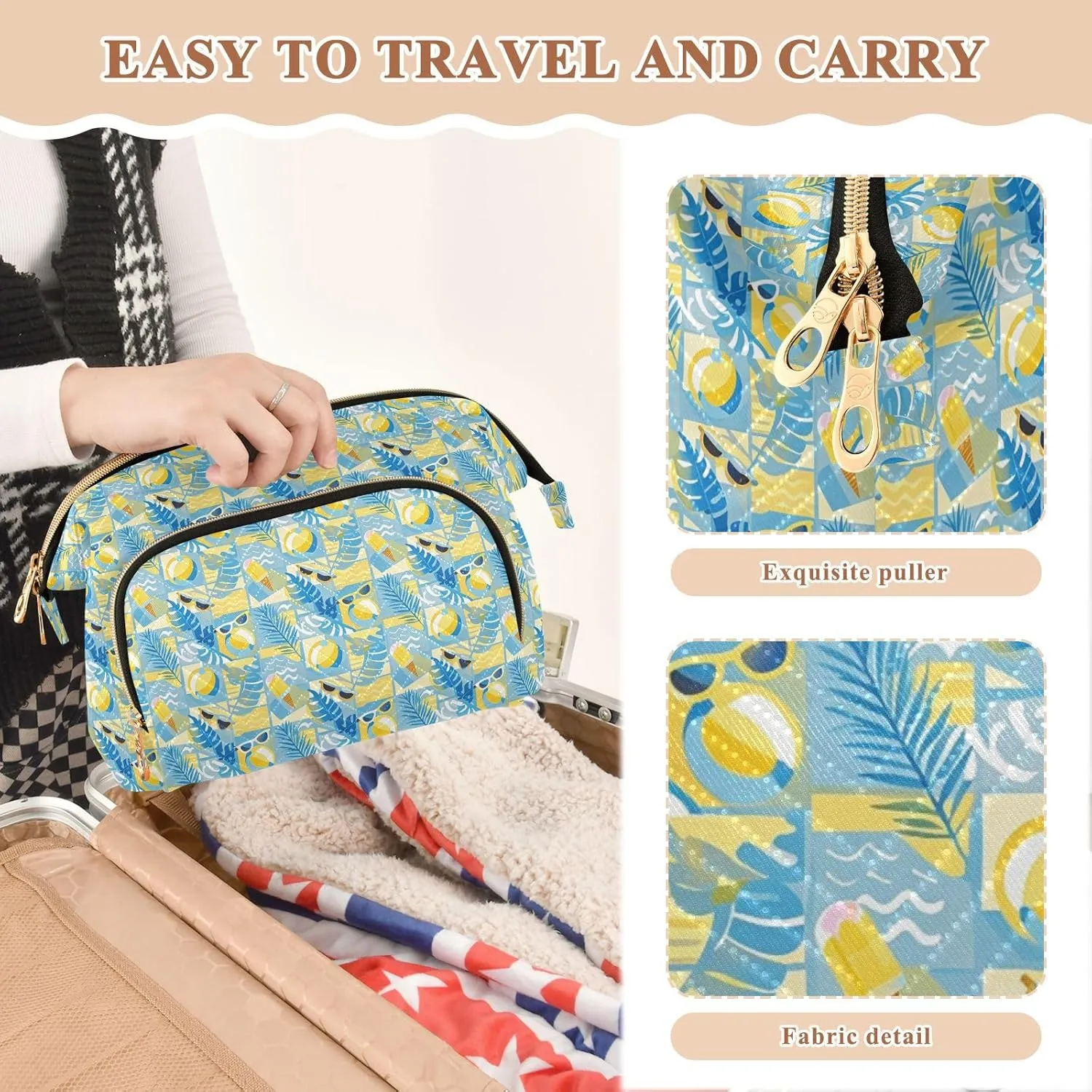 Quilted Makeup Organizer Spacious Travel Bag with Puffy Padded Design for Women