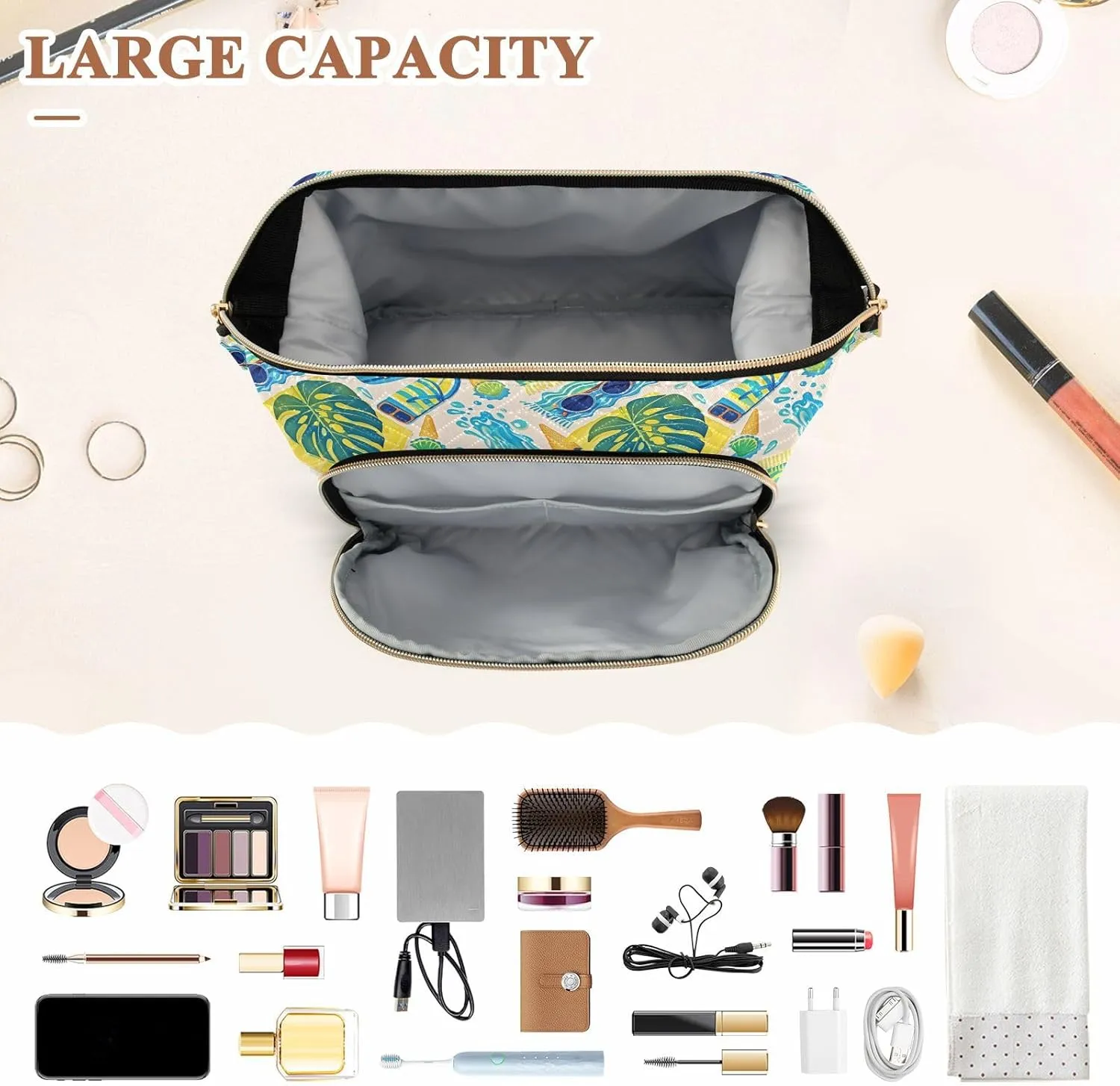 Quilted Makeup Organizer Spacious Travel Bag with Puffy Padded Design for Women