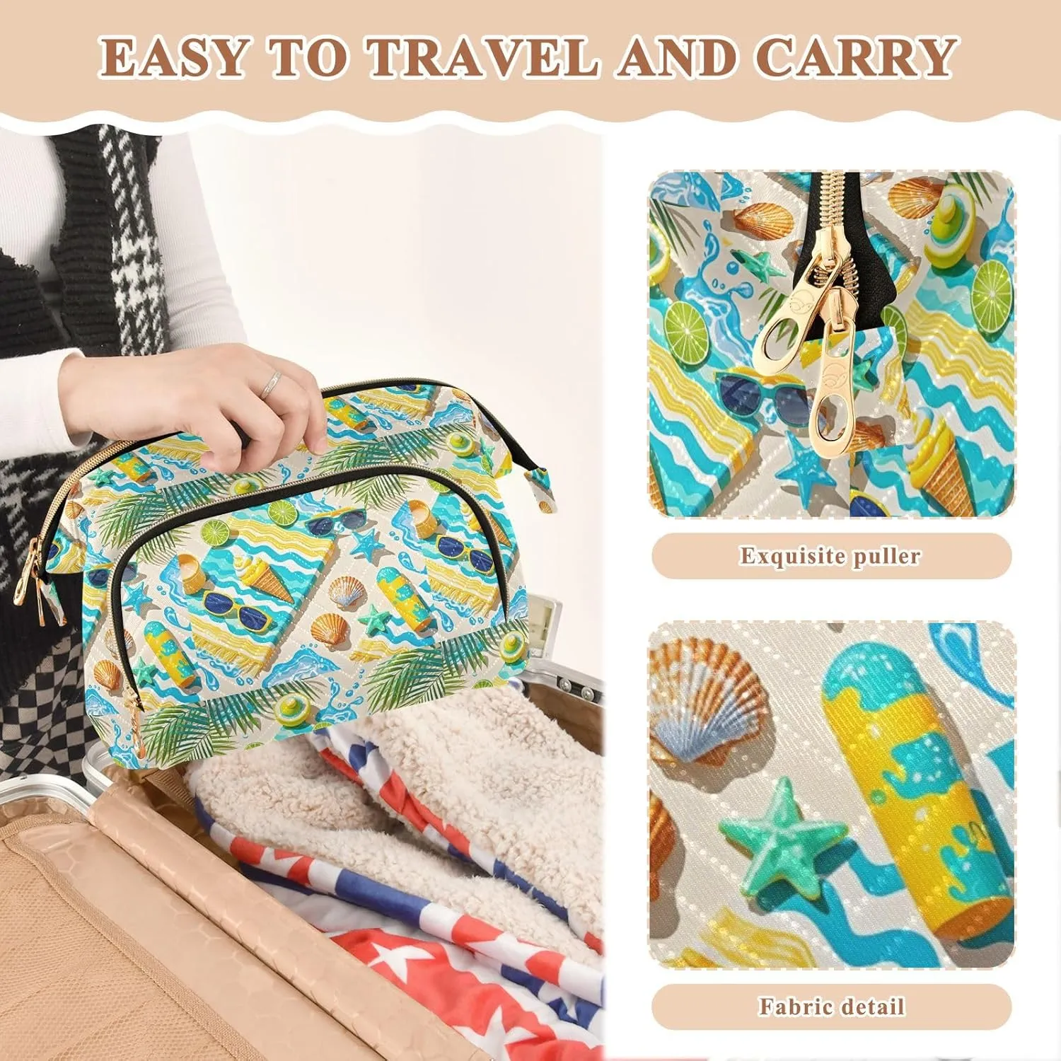 Quilted Makeup Organizer Spacious Travel Bag with Puffy Padded Design for Women