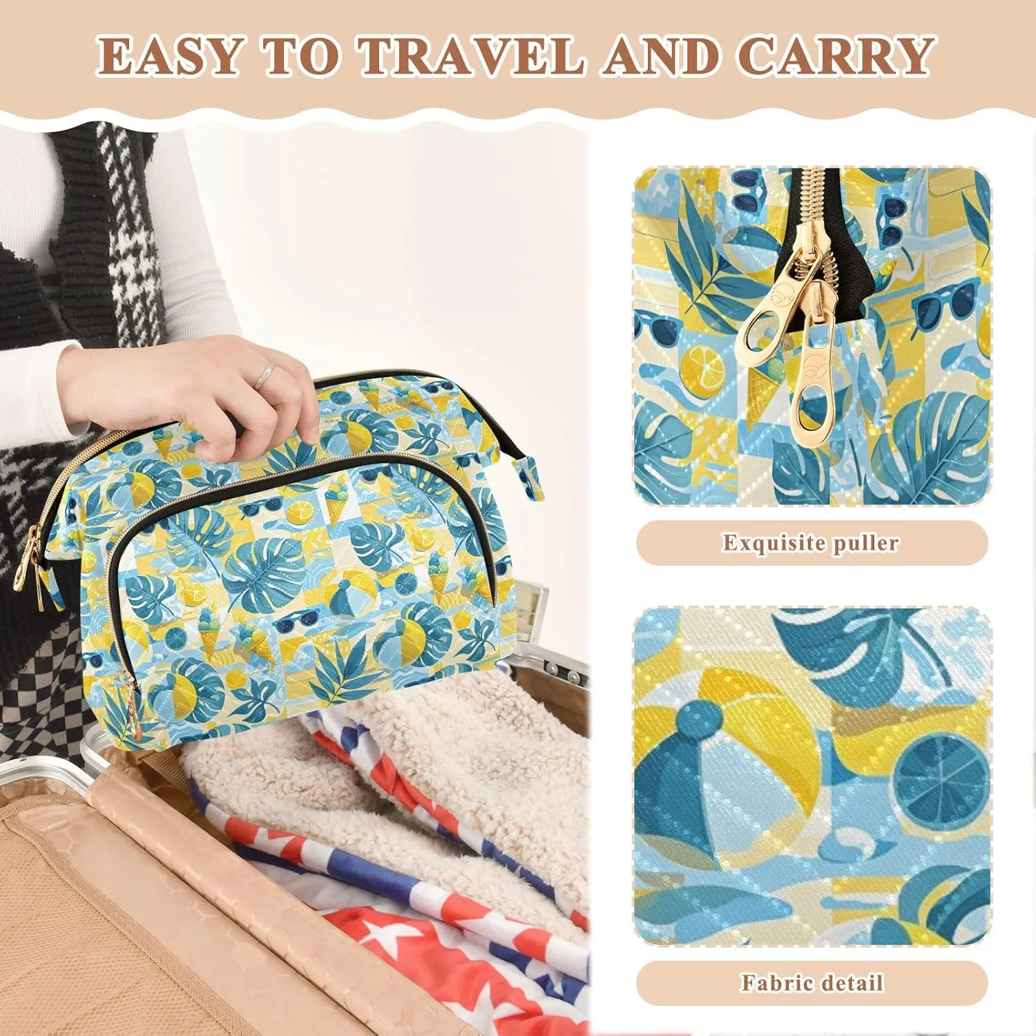 Quilted Makeup Organizer Spacious Travel Bag with Puffy Padded Design for Women