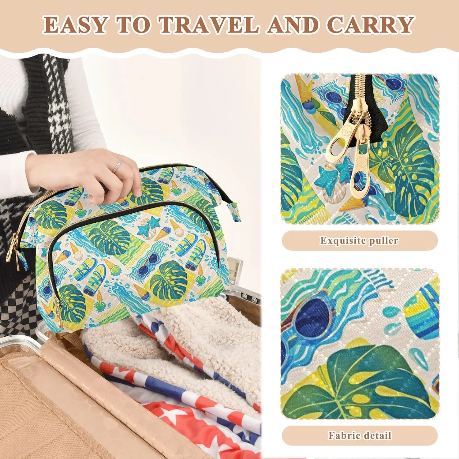 Quilted Makeup Organizer Spacious Travel Bag with Puffy Padded Design for Women