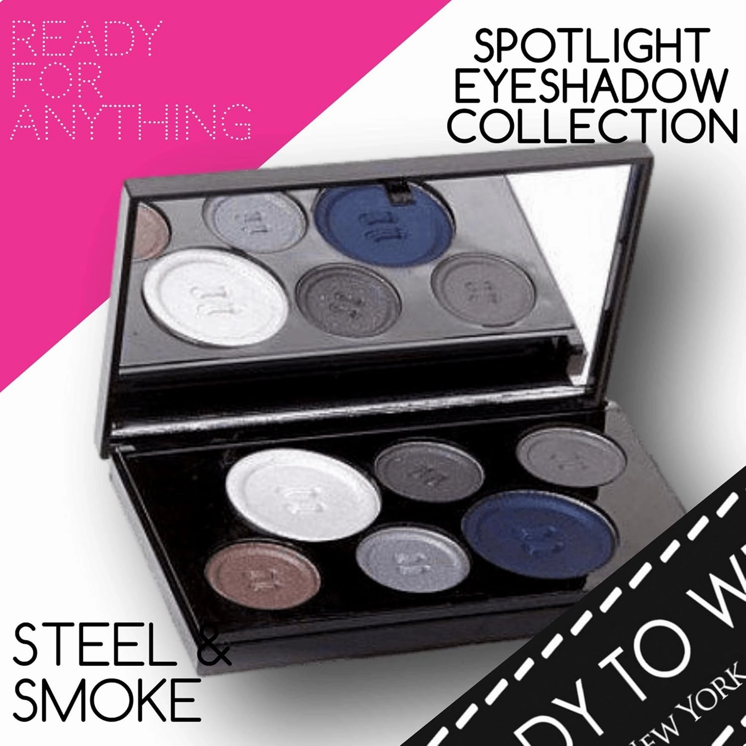 Ready To Wear Long Lasting Spotlight Eyeshadow Collection- Rich & Silky Colors in a Mirrored Compact Made In Italy (STEEL & SMOKE)