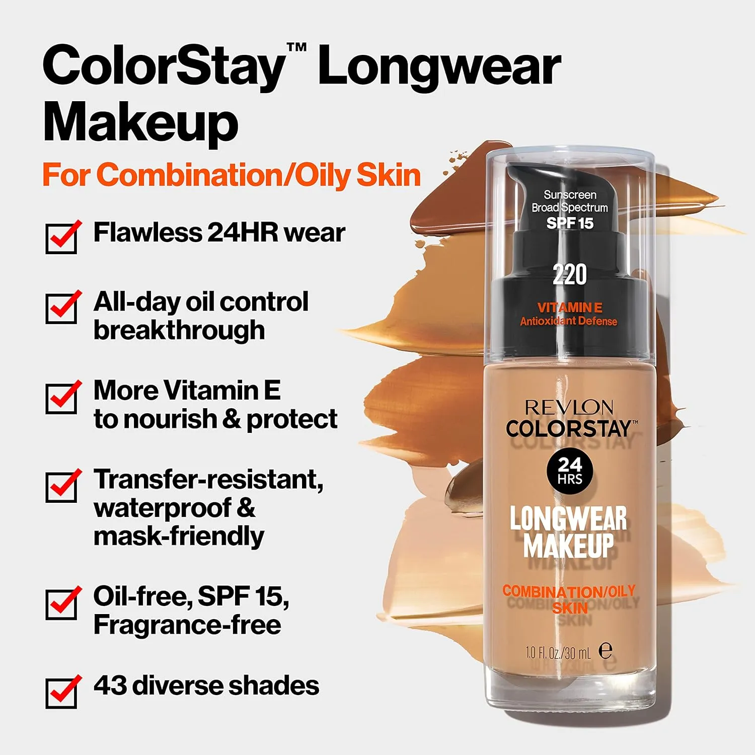 Revlon Liquid Foundation, ColorStay Face Makeup for Combination & Oily Skin, SPF 15, Medium-Full Coverage with Matte Finish, 135 Vanilla, 1 Fl Oz