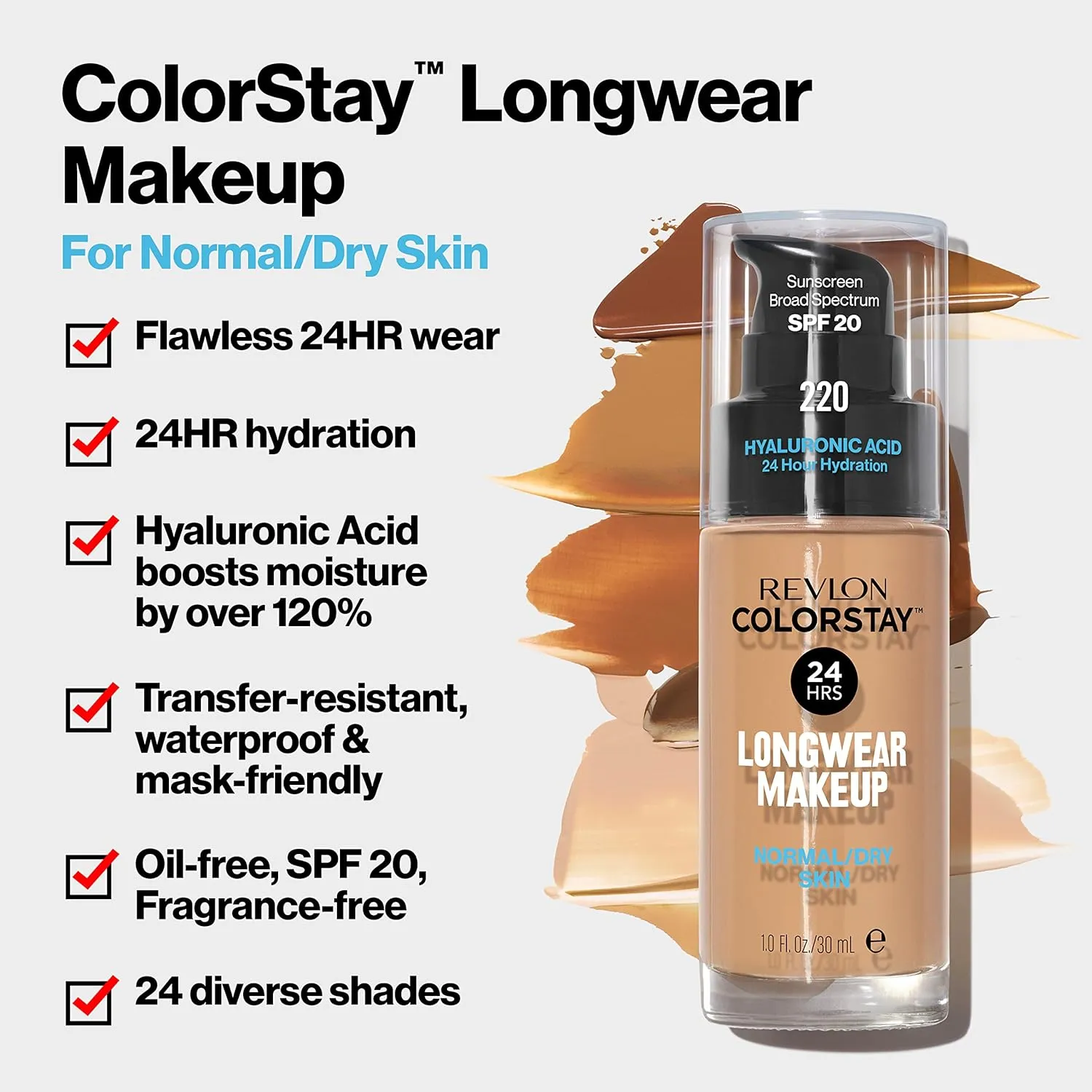 Revlon Liquid Foundation, ColorStay Face Makeup for Normal & Dry Skin, SPF 20, Longwear Medium-Full Coverage with Natural Finish, 135 Vanilla, 1 Fl Oz