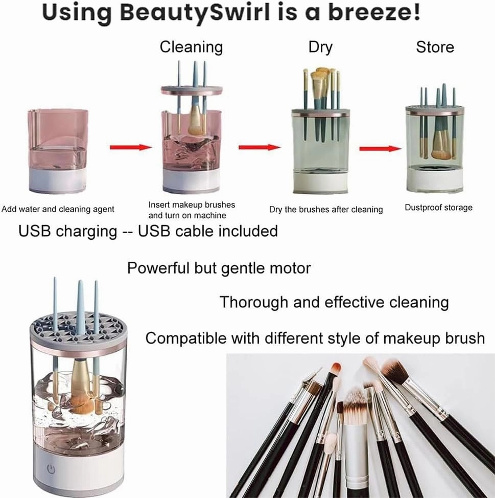 Rinse Hero Brush Cleaner, Beauty Swirl Electric Cosmetic Brush Cleaner, The Cozy Luna Brush Cleaner, Efficient Automatic Makeup Brush Cleaner Machine, for Deep Cleaning All Types of Brushes(2pcs-c)