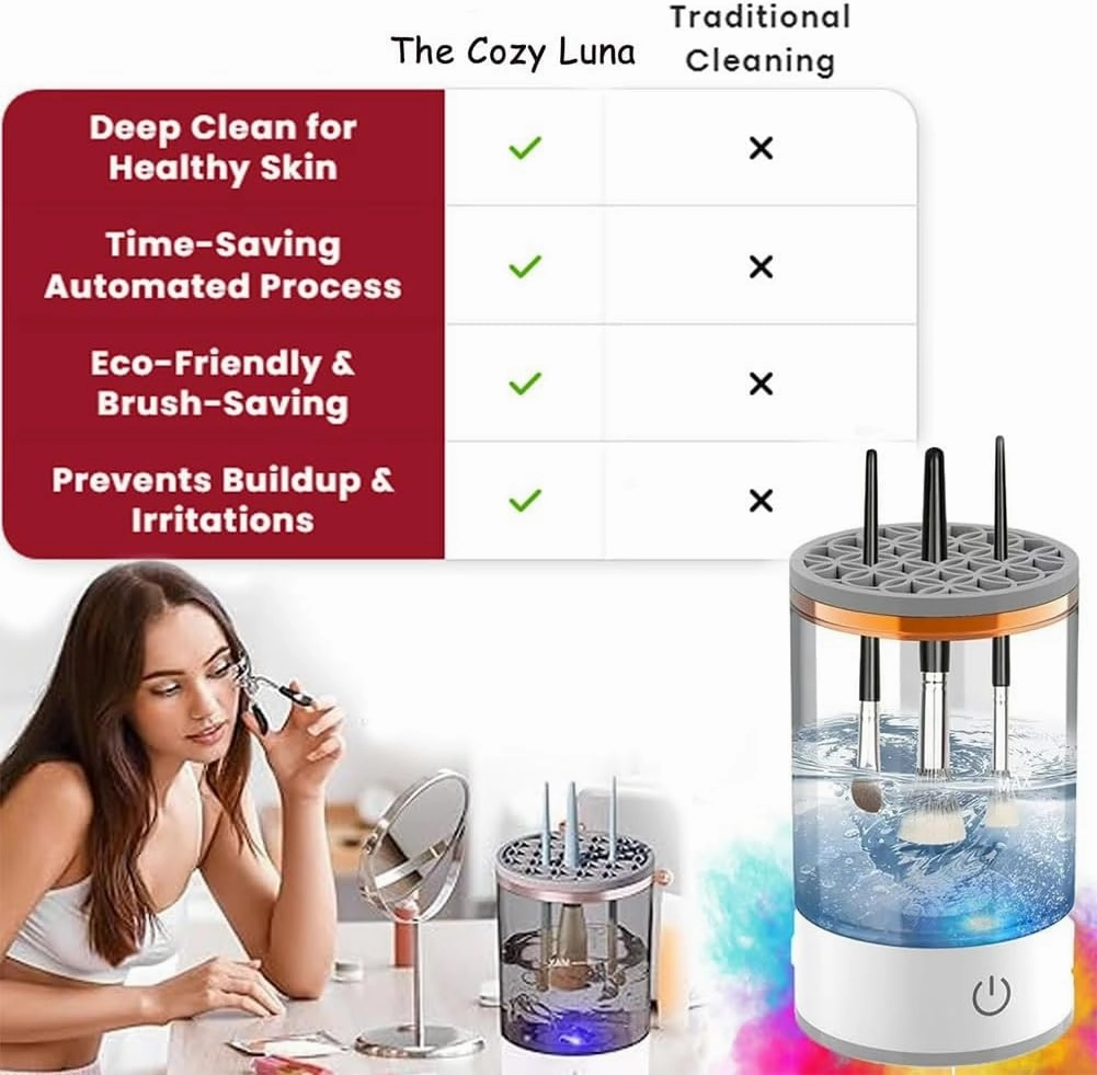 Rinse Hero Brush Cleaner, Beauty Swirl Electric Cosmetic Brush Cleaner, The Cozy Luna Brush Cleaner, Efficient Automatic Makeup Brush Cleaner Machine, for Deep Cleaning All Types of Brushes(2pcs-c)