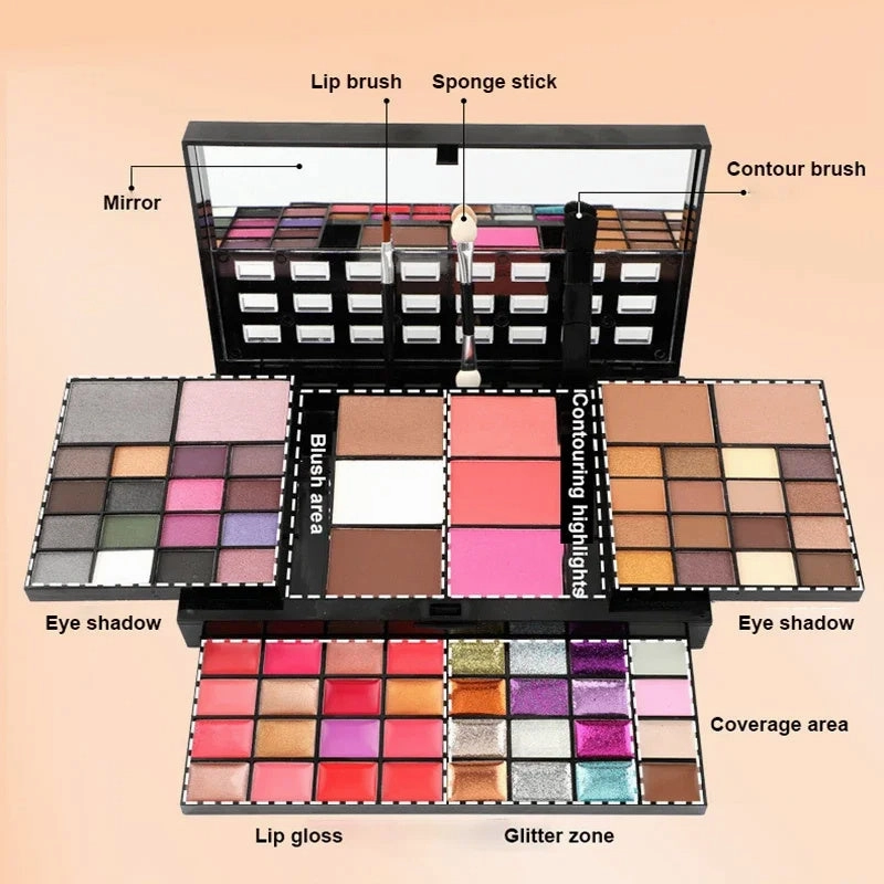 Seduction Styles 74 Colors Makeup Set Lip Gloss Blush Eyeshadow Highlight Combination Plate