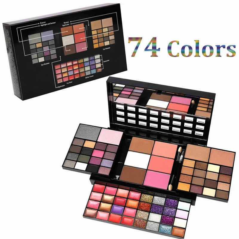 Seduction Styles 74 Colors Makeup Set Lip Gloss Blush Eyeshadow Highlight Combination Plate