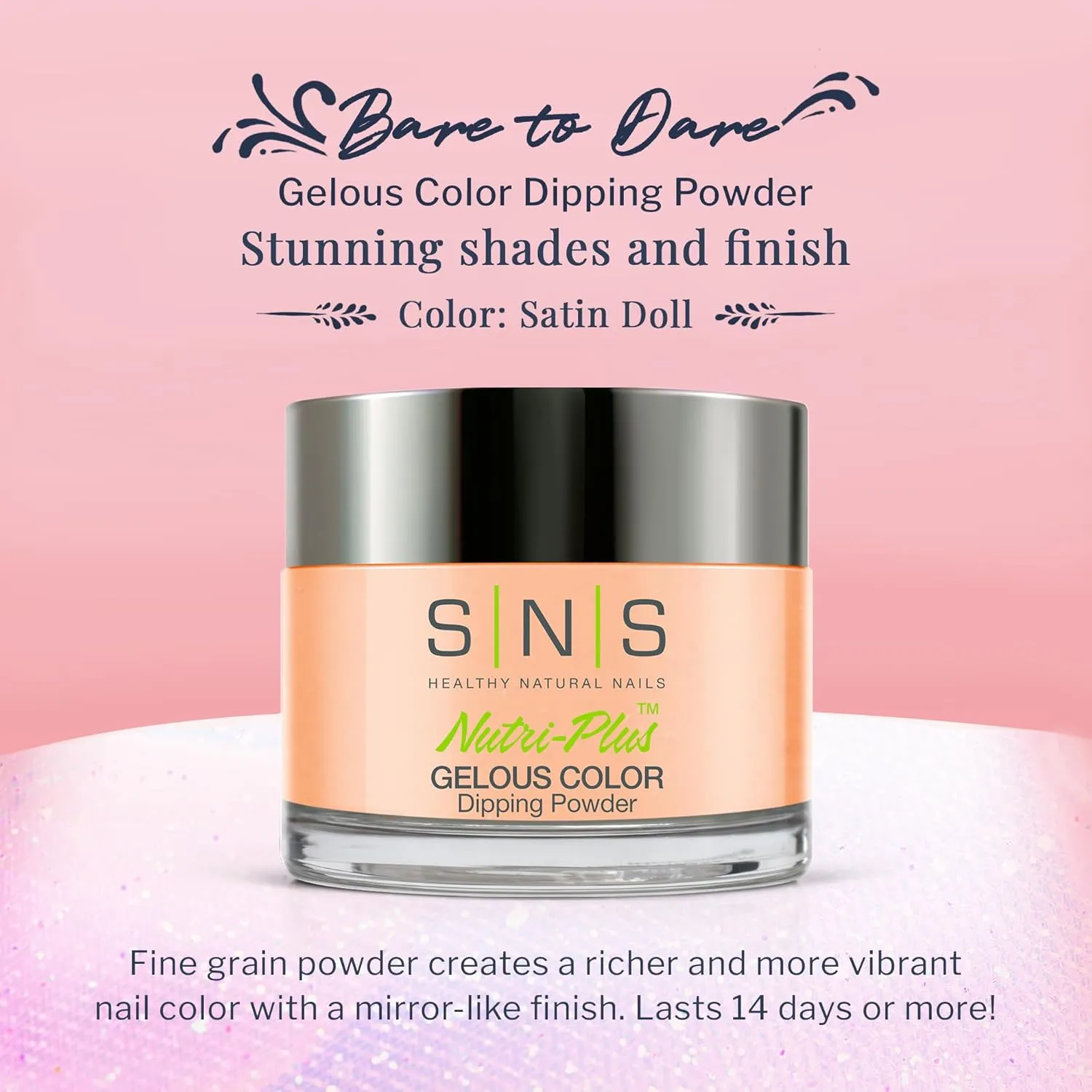 SNS Nail Dip Powder, Gelous Color Dipping Powder - Satin Doll (Peach/Pastel Cream) - Long-Lasting Acrylic Nail Color & Polish Lasts 14 Days - Low-Odor & No UV Lamp Required - 1.5 Oz