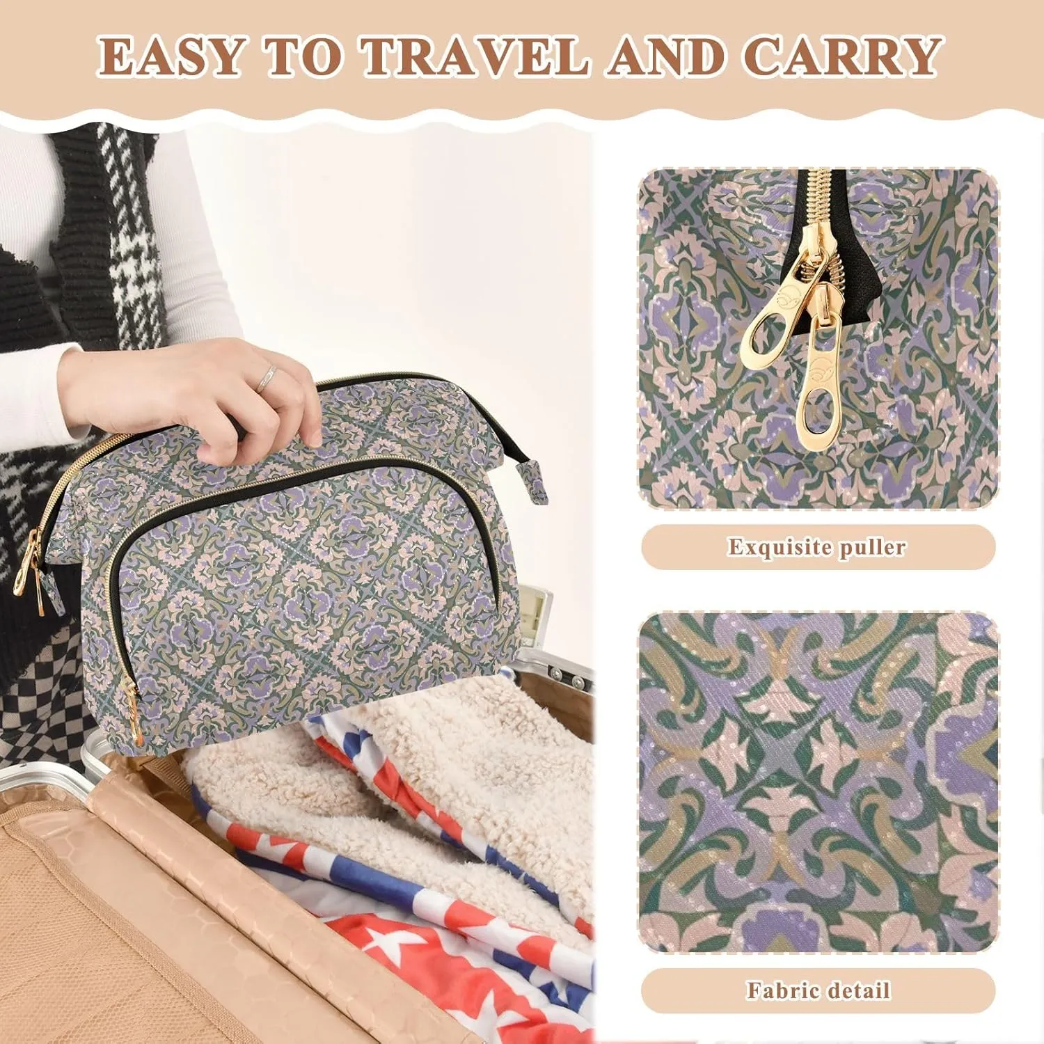 Spacious Quilted Cosmetic Bag Travel Toiletry Organizer with Padded Design