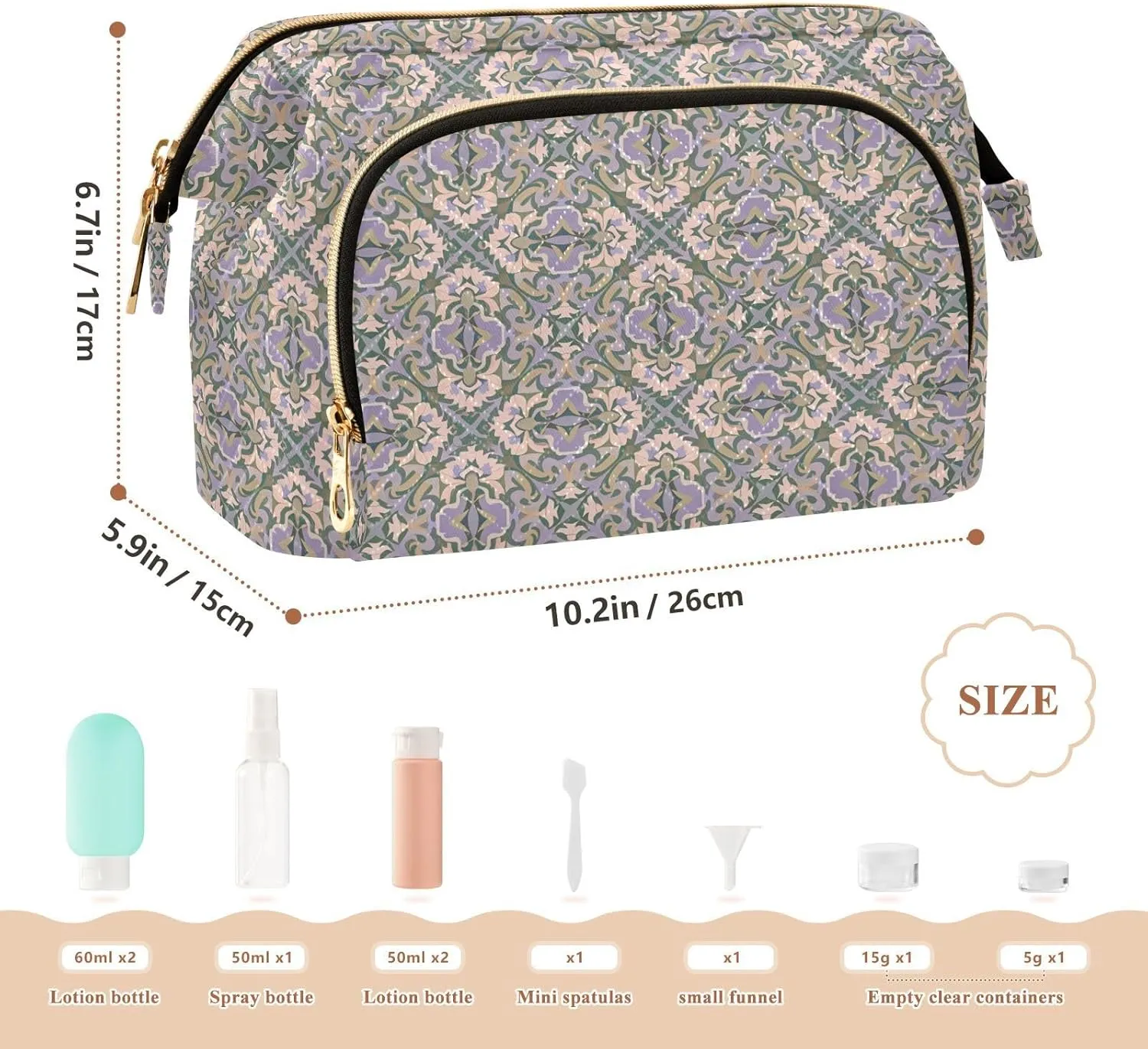 Spacious Quilted Cosmetic Bag Travel Toiletry Organizer with Padded Design