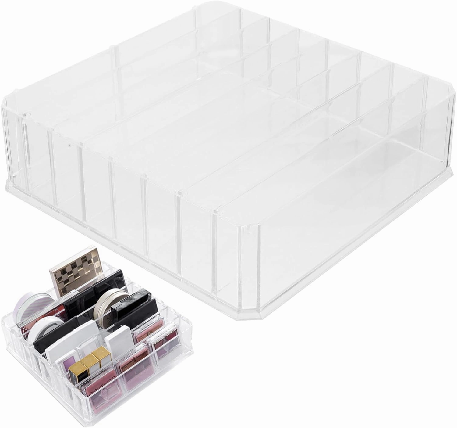 Sturdy Makeup Storage Box Grid Design Eyeshadow Palette Organizer for Vanity Makeup Holders for Cosmetics