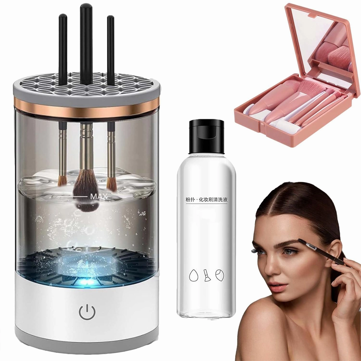 The Cozy Luna Brush Cleaner, Beauty Swirl - Cosmetic Brush Cleaner, Cozy Luna Make up Brush Cleaner, Electric Makeup Brush Cleaner Machine, Automatic Brush Cleaner Make Up (Charging,White)