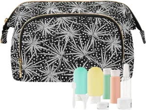 Travel Quilted Makeup Bag Toiletry Organizer Pouch Storage Make Up Bag Large Quilted Cosmetic Bag Wide Open T1